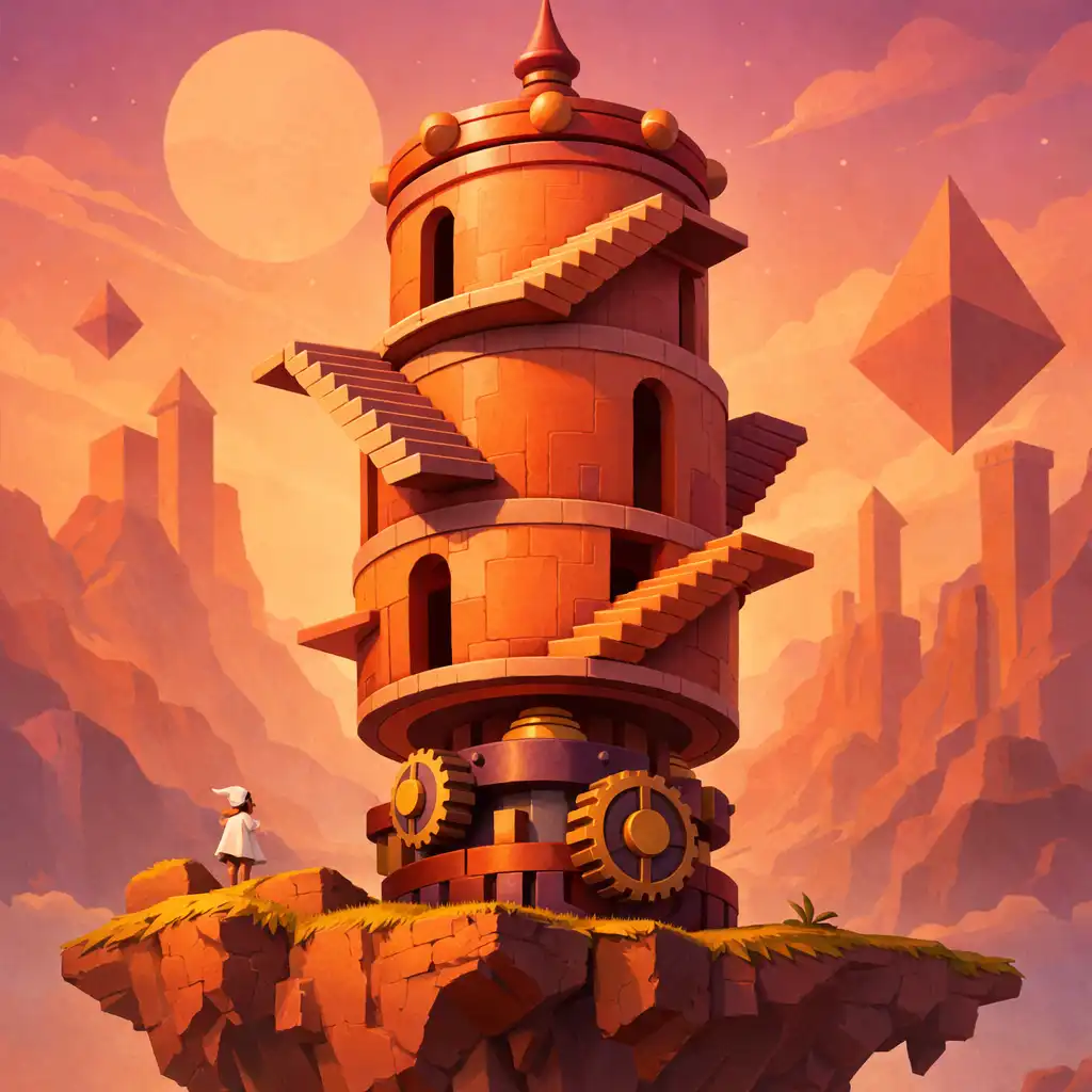 Perspektíva-rejtvény a Monument Valley 2-ben: forgatható torony lépcsőkkel, amelyeket össze kell illeszteni