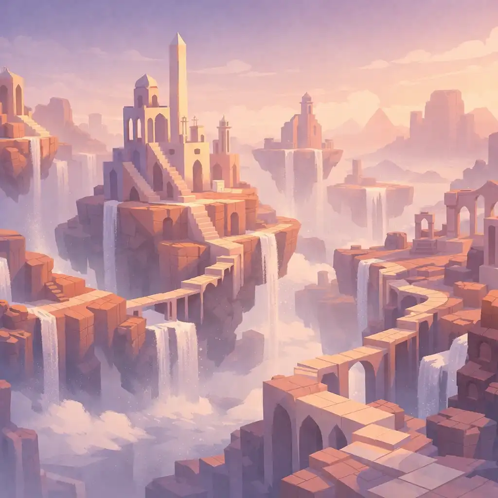 Szürreális táj lebegő szigetekkel, vízesésekkel és ősi romokkal a Monument Valley 2 világából
